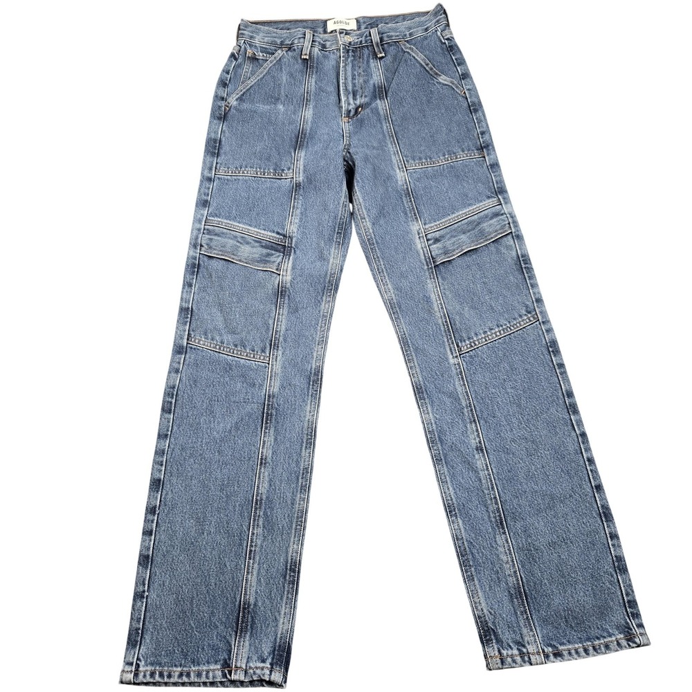 AGOLDE Cooper Cargo Jeans Womens 25 Blue Light Wash High Rise Straight Denim